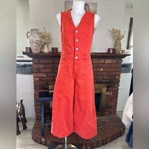 Universal Thread Women's Orange Denim Wide Leg Overalls -2